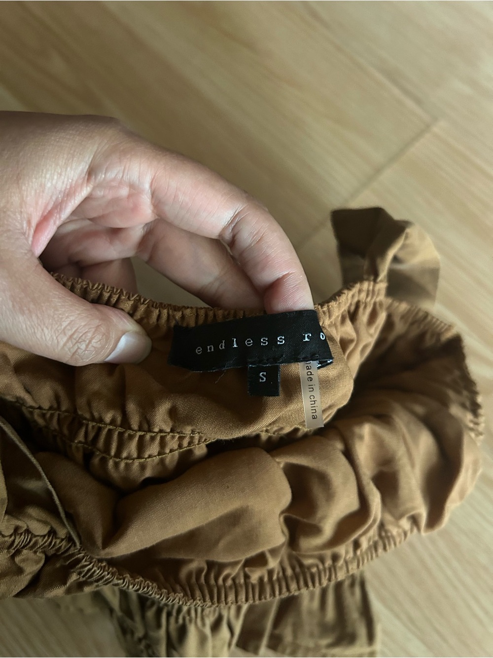 endless rose Brown Ruched Ruffle Cropped Top Small - Picture 2 of 6